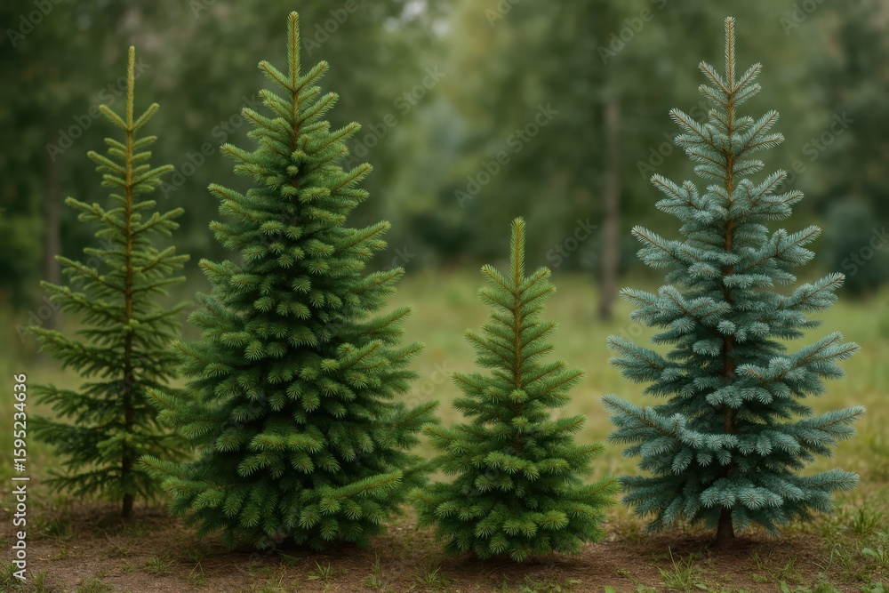 Poster collection of various evergreen spruce trees with full branches isolated on transparent background f