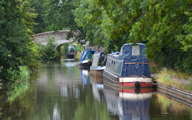 Narrow boats on llangollen canal at Wrenbury Cheshire England 