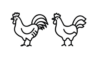 Two stylized roosters standing side by side in a simple line drawing style