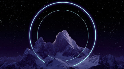 An illuminated blue globe concept with glowing fractals and a moon and stars backdrop