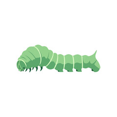 A vibrant green caterpillar is shown in a side view on a plain white background.