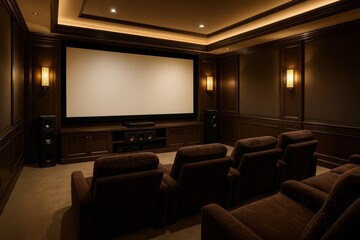 Premium home cinema room with large screen display and comfortable seating in luxury residential setting