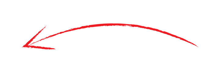 Hand drawn red brush stroke arrow on white background.