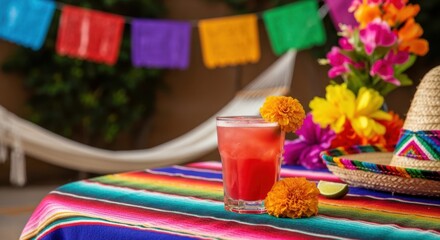 Festive Mexican Party Drink and Decorations