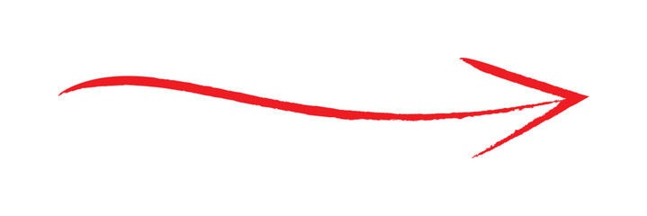 Hand drawn red brush stroke arrow on white background.