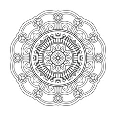 Detailed Circular Mandala Pattern for Coloring Line Art Vector Design