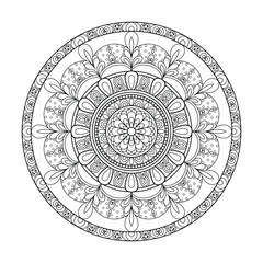 Elegant Floral Mandala Line Art for Coloring and Mindfulness Black and White Vector Illustration