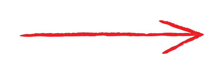 Hand drawn red brush stroke arrow on white background.