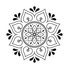 Minimal Floral Mandala Outline for Coloring Simple Black and White Vector Design