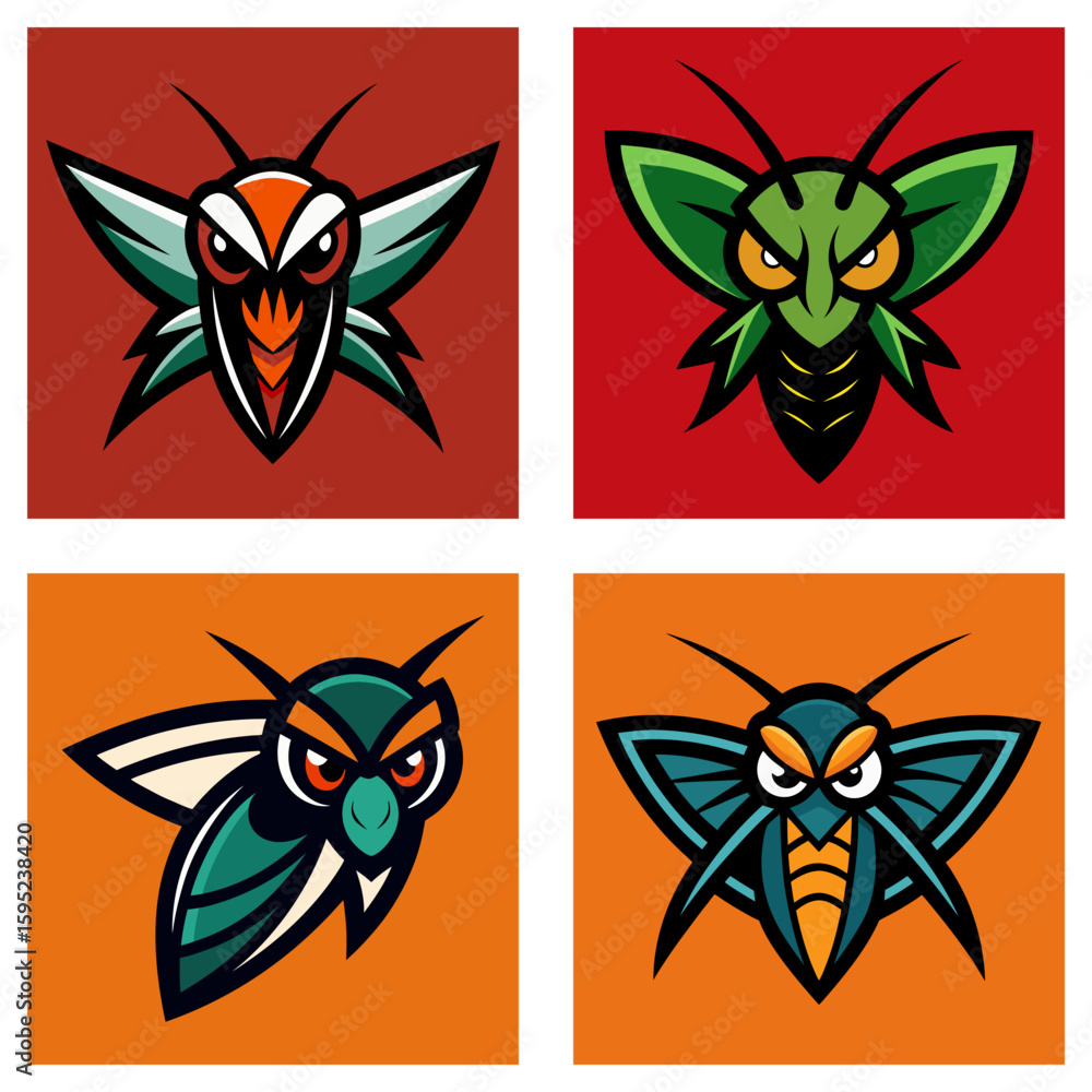 Poster four insect illustrations each with a unique color scheme and displayed in a square grid pattern