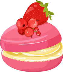 Cake with berries, cookies macaroon on isolated background. Vector illustration.