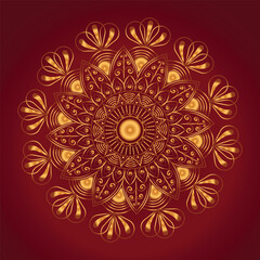 Intricate golden mandala design on deep red background