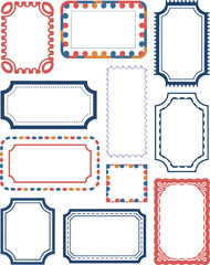 Colorful Outline Vector Coupon or Border Set. Decorative Coupon Frames, Ticket Edges, Label Shapes, and Blank Retro Stamp Borders for Template, Card, Sticker, or Tag Design