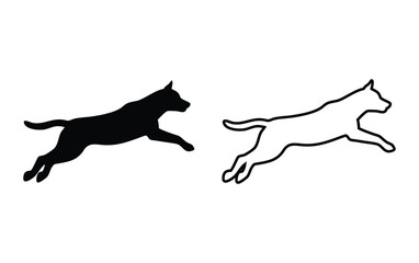 Silhouette and outline of a dog jumping in motion