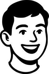 Minimalist Black and White Vector Portrait of a Young Man in Line Art Style