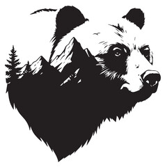 Bear Mountain Silhouette A bold illustration of wildlife and nature’s majesty in monochrome