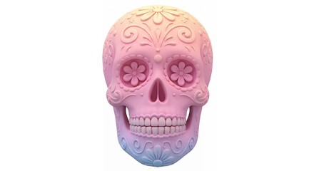 Colorful decorative skull with floral pattern isolated on white background