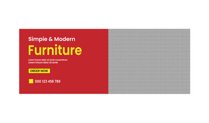 Modern furniture sale banner with contact information