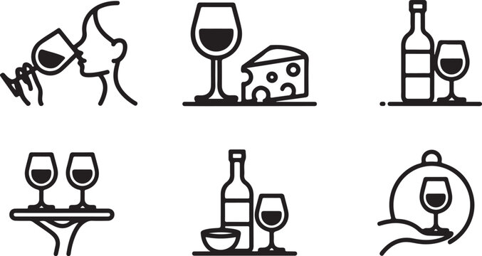 Wine tasting and serving icons bottle glass