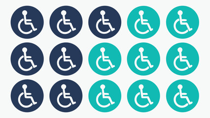 Collection of accessible parking symbols in blue and teal oval shapes