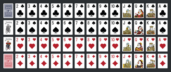 Poker set with isolated cards - Poker playing cards - Miniature playing cards for mobile applications