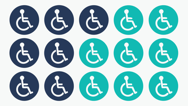 Collection of accessible parking symbols in blue and teal oval shapes