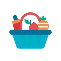 vector flat color basket with foods