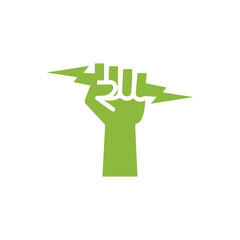 Green Hand Holding Lighting Bolt