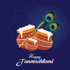 Happy Janmashtami Krishna with Flute and Peacock Feathers