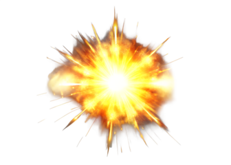 A powerful explosion bursts with bright light and energy, isolated on transparent background