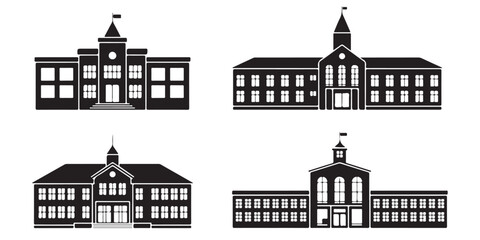 Fototapeta premium black vector different school buildings icon silhouette 