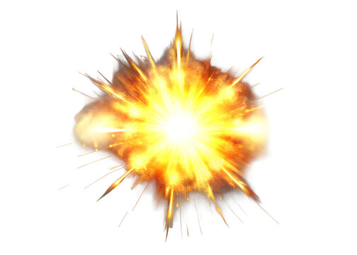 A powerful explosion bursts with bright light and energy, isolated on transparent background