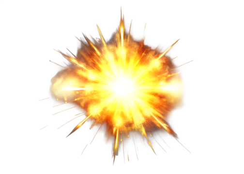 A powerful explosion bursts with bright light and energy, isolated on transparent background