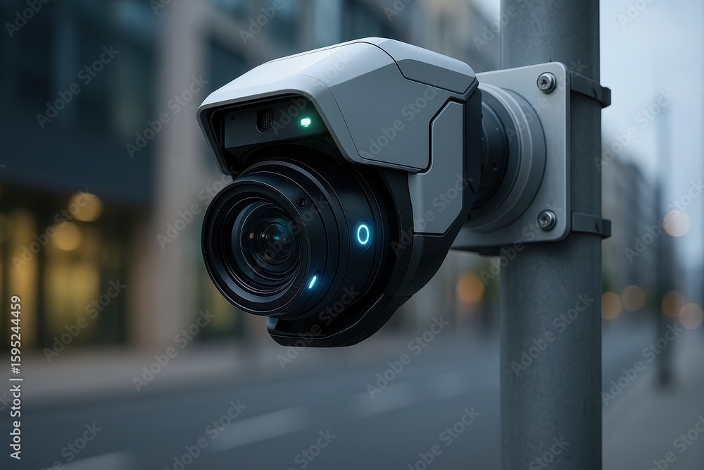 Aufkleber advanced surveillance system monitoring busy intersection with facial recognition technology