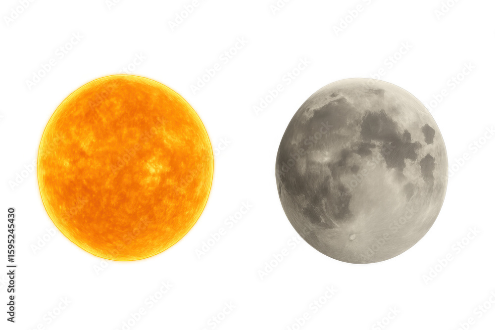 Poster sun and moon isolated on a transparent background, creating an ideal visual for space-themed project