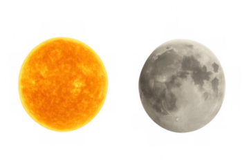 Sun and moon isolated on a transparent background, creating an ideal visual for space-themed projects and celestial designs