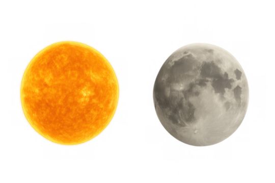 Sun and moon isolated on a transparent background, creating an ideal visual for space-themed projects and celestial designs