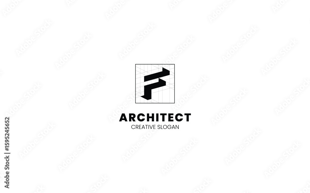 Aufkleber letter f architect logo with isometric bottom left view and technical sketch style