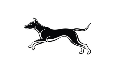 Stylized black silhouette of a dog running with its ears perked