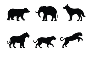 Collection of animal silhouettes isolated on white background