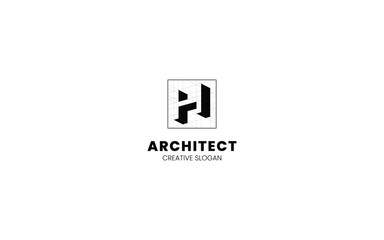 Letter H Architect logo with isometric bottom left view and technical sketch style