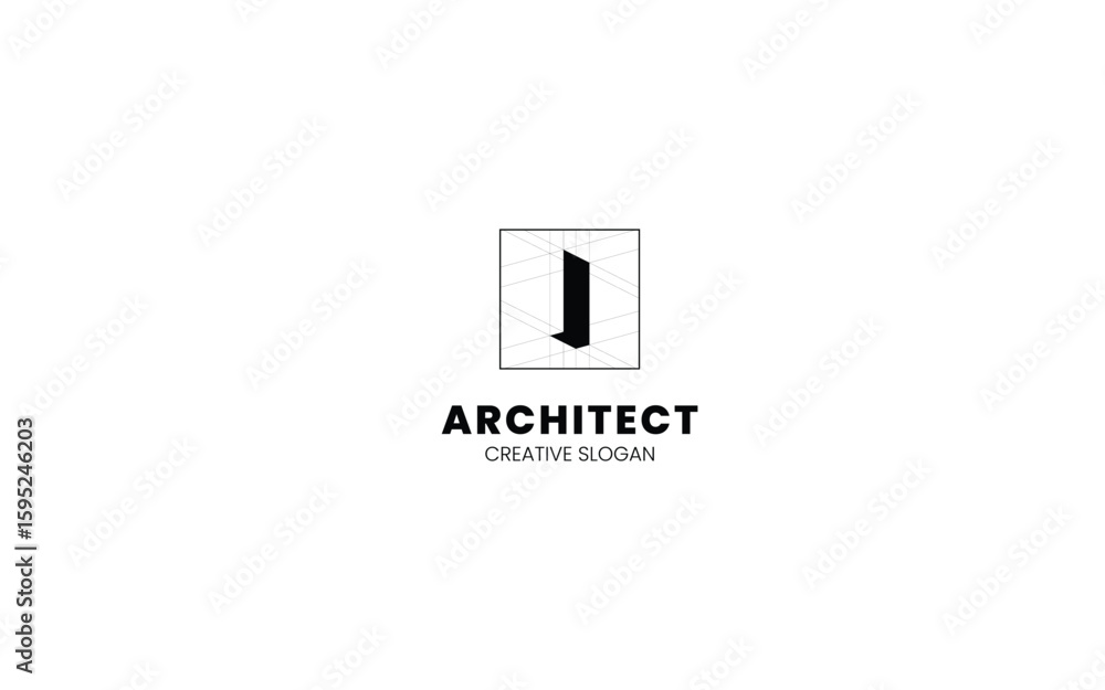 Poster letter i architect logo with isometric bottom left view and technical sketch style