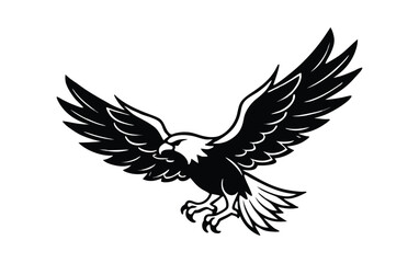 Majestic eagle spreading wings in flight against white background