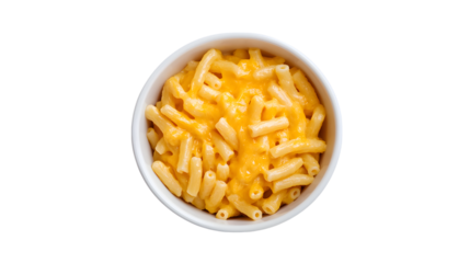 Creamy Mac And Cheese Bowl Isolated On White Background Overhead View