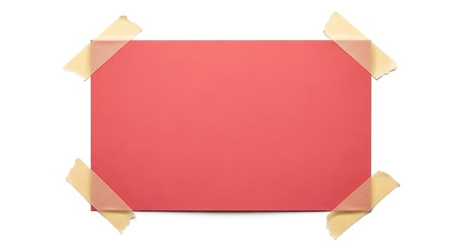 Red paper sheet attached with tape on white background