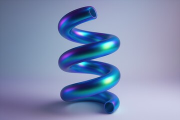 Futuristic holographic spiral structure with rainbow iridescent surface reflecting ambient light