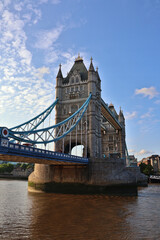 Obraz premium Tower Bridge in London viewed from the southern riverside to southern tower; iconic landmark, historic Victorian architecture, River Thames