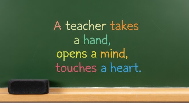 A teacher takes a hand opens a mind touches a heart