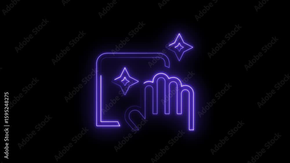 Poster glowing neon hand icon interaction clean sparkle effect futuristic interface element digital technol