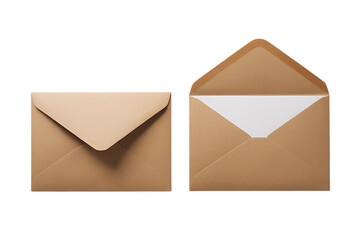 Two kraft paper envelopes isolated on transparent background